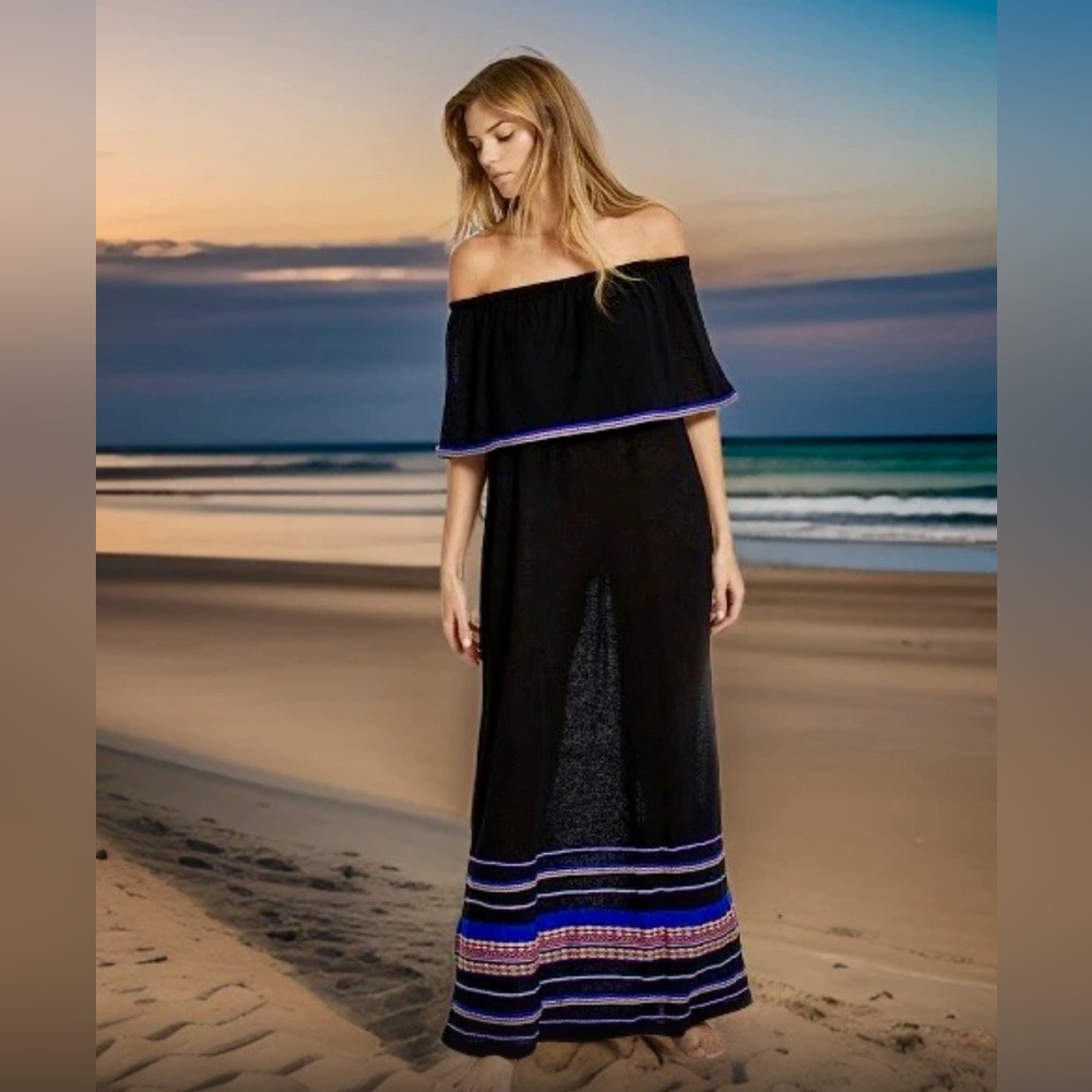 Pitusa black beach coverup or dress one size fits all
